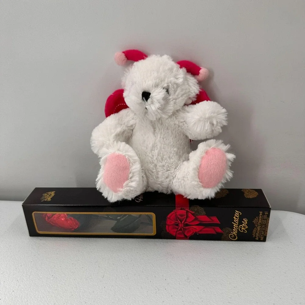 Paris Presents Valentines Day Plush Bear Ladybug Wings & Chocolate Rose Gift Set